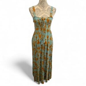 Vintage Forever 21 Spaghetti Strap Smocked Maxi Dress Light Blue Size Small GUC